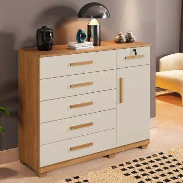 Imagem de Cômoda 6 Gavetas 1 Porta com Pés Milão Benetil, Cinamomo/Off Arena