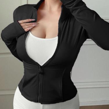 Imagem de Jaqueta Zíper Gola Alta de Dedo Casaco de Malha Feminino-Feminino