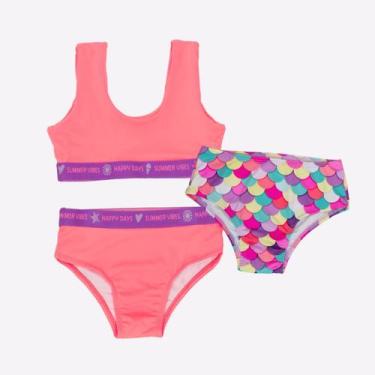 Imagem de Biquíni Liso+Calcinha Estampada Menina Proteção Uv Infantil - Fofotinh