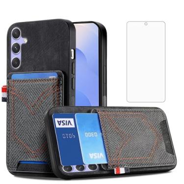 Imagem de Asuwish Capa de celular para Samsung Galaxy S25 FE 5G capa magnética com protetor de tela de vidro temperado e acessórios para cartão de crédito de couro PU jeans S 25 EF S25FE 25S 25FE feminino