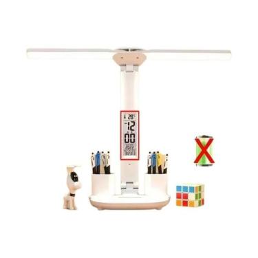 Imagem de Luminária De Mesa LED USB De Duas Cabeças, Regulável, Com Relógio E Ca