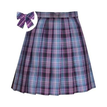 Imagem de Saia Mini Plissada Xadrez Feminina De Cintura Alta Com Laço Estilo Pre