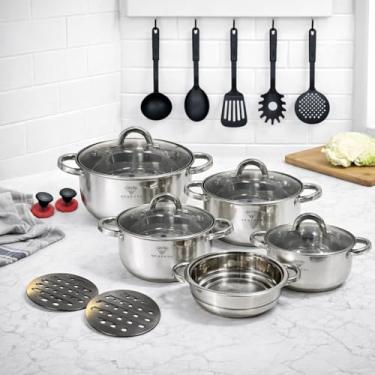 Imagem de Conjunto De Panelas Aço Cirurgico Inox 19 Peças 9 Camadas - Panelas de Luxo