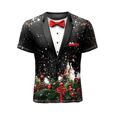 Imagem de Camiseta Masculina Oversized Com Estampa 3D De Natal, Casual, Manga Cu