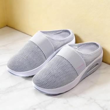 Imagem de Tênis de caminhada feminino masculino, sem cadarço, bico largo, suporte de arco, ortopédico, acolchoado, sola grossa, zero queda, cinza claro, Cinza claro, 6.5 Women/5 Men