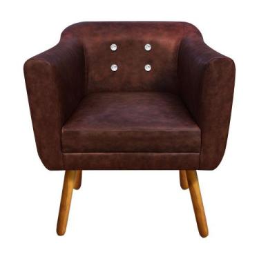 Imagem de Poltrona Decorativa Julia Couro Marrom com Strass Pés Palito - D'Rossi