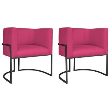 Imagem de Kit 02 Poltronas Decorativas Luna Base De Ferro Preto Suede Pink