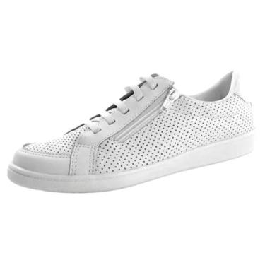 Imagem de Tênis Casual Feminino Prático Calce Facil Couro Marina Mello, Branco, 