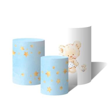 Imagem de Trio Capas Para Cilindro Versátil Ursinho Bebe Menino Estrelas C/ Elás