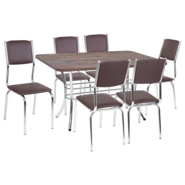 Imagem de Conjunto Mesa De Jantar 137cm Com 6 Cadeiras Multimóveis Cr50139 Nogueira Marrom