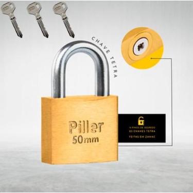 Imagem de Cadeado Zamac Latonado 50 mm. Tetra 3 chaves Piller
