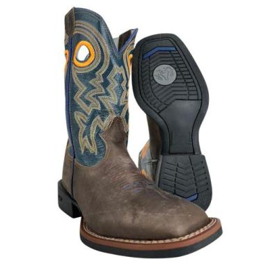 Imagem de Bota Texana Masculina Durango Marrom Cano Azul Bordado Laranja, Marrom