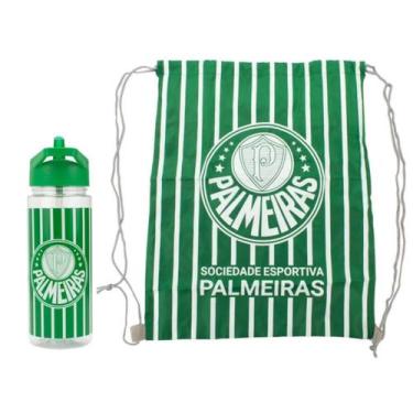 Imagem de Garrafa 450ml Squeeze C/ Mochila Tipo Saco - Time Palmeiras Oficial Or