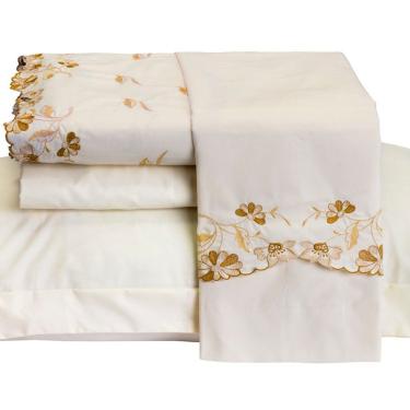 Imagem de Jogo De Cama Emozione Casal Queen 4 Peças Percal 200 Fios 100% Algodão Bordado - Marfim