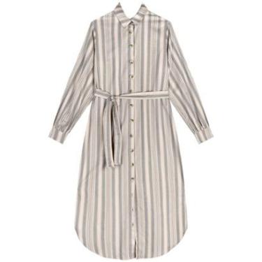 Imagem de Vestido Listrado Midi Chá Com Botões E Faixa Ajustável-Feminino