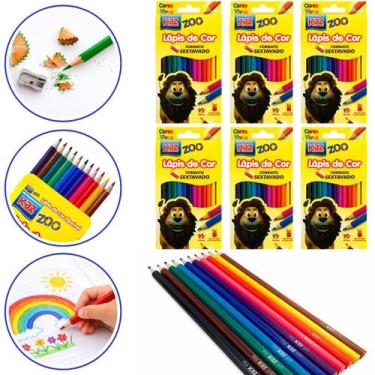 Imagem de Kit 6 Caixas Lápis Cor 12 Cores Vibrantes Escolar Sextavado - Kaz