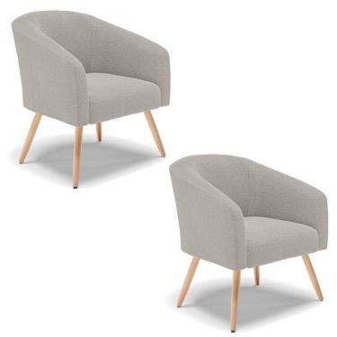 Imagem de Poltrona Decorativa Pé Palito Natural Kit 2 Stella Bouclê Cinza D03 - D`rossi