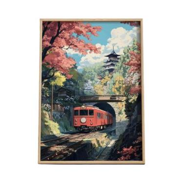 Imagem de Impressão Em Tela De Paisagem Ferroviária Japonesa Retrô De Rua Noturn