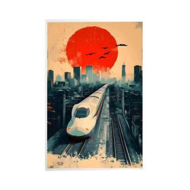 Imagem de Impressão Em Tela De Paisagem Ferroviária Japonesa Retrô De Rua Noturn