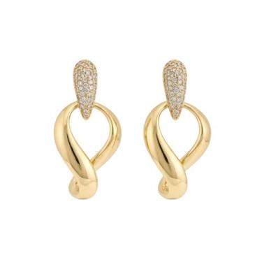 Imagem de Brinco Gota Zircônia Cristal e Vazada Banhado a Ouro - Almadine Joias