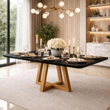 Imagem de Mesa de Jantar para 6 Lugares Pés Madeira Maciça Mel e preto 160x90 Ta
