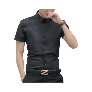 Imagem de Camisa Masculina Slim Fit De Cor Sólida Para Negócios E Casual, Sem Ne