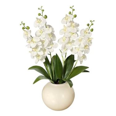 Imagem de Orquidea Branca Artificial Realista Grande Arranjo - BKAZZA