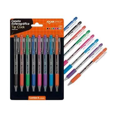 Imagem de Caneta Esferográfica 0.7 Colorida Tip Click - Blister C/ 8 Unid. Jocar