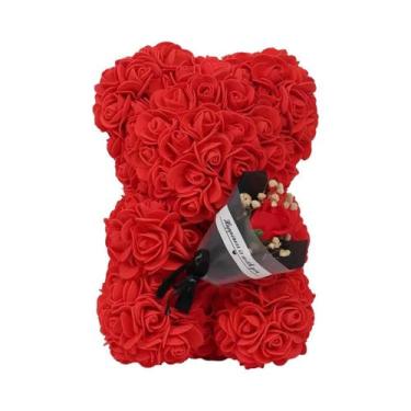 Imagem de Urso De Pelúcia Com Rosa Artificial Eterna De 25m Para Mãe, Presentes 