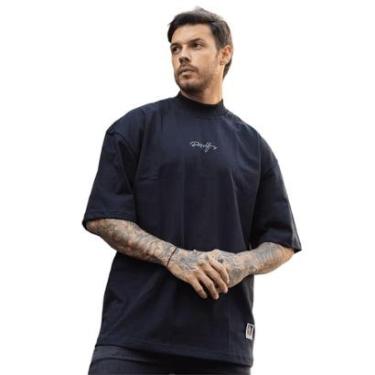Imagem de Camiseta Oversized Gola Alta Aplique Assinatura Streetwear Confortavel Masculina Preto-Masculino