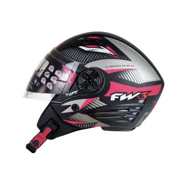 Imagem de Capacete Fw3 X Open Rapid Aberto Preto Fosco E Rosa