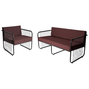 Imagem de Conjunto Poltronas E Namoradeira Córdova Fibra Sintética Preto, Marrom Acesse Móveis