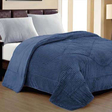 Imagem de Cobertor Aveline Casal Queen Manta Plush Canelada 01 Peça Toque Macio - Azul Marinho
