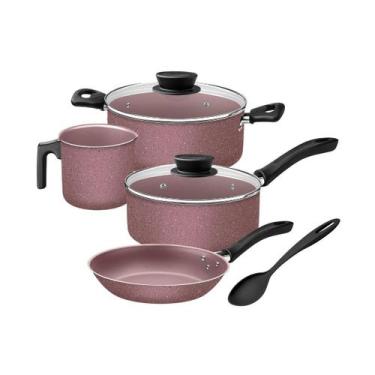 Imagem de Jogo De Panelas 4 Peças Rosa Linz Antiaderente e Colher Tramontina