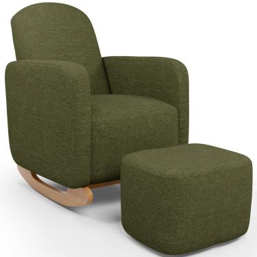 Imagem de Poltrona de Amamentação com Balanço e Puff Orgânico Saori W01 Linho Verde - Lyam Decor