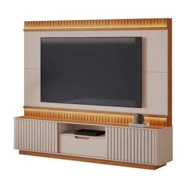 Imagem de Home Atena para Tv até 85" Ripado com 2 Portas e 1 Gaveta Cor:Off/Cina
