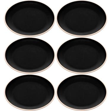 Imagem de Conjunto 6 Pratos para Lanche Sobremesa Melamina Preto Wolff Class Pratinhos 15cm Mesa Posta