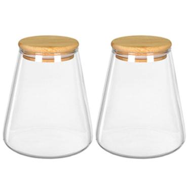 Imagem de KIT 2 POTES MANTIMENTOS HOME&CO COM TAMPA BAMBU BOROSSILICATO 950ml 13x8x8