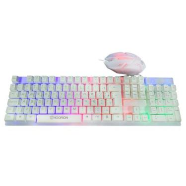 Imagem de Kit Teclado e Mouse branco Gamer RGB LED USB ABNT2 Profissional com Lu