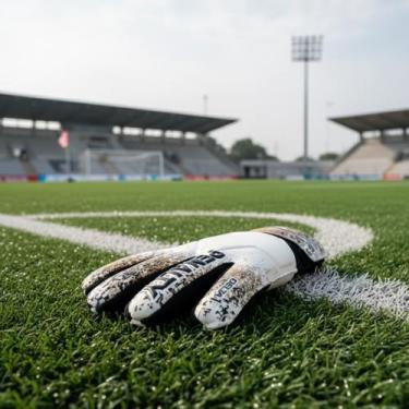 Imagem de Luva Goleiro Juvenil Penalty Delta 1, Branco, Dourado, 5