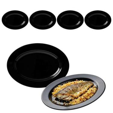 Imagem de Kit 4 Travessa Bandeja Oval Rasa Opaline Preto 35cm Servir - CLICK HOU