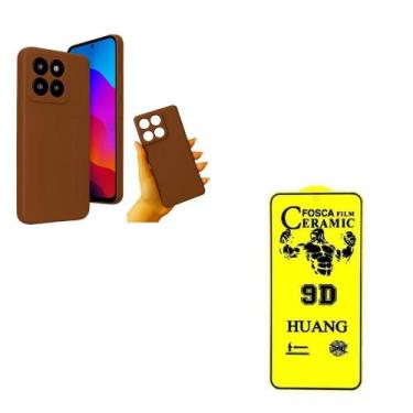 Imagem de Capa Silicone Aveludada Marrom + Película Cerâmica Fosca Moto Edge 60 