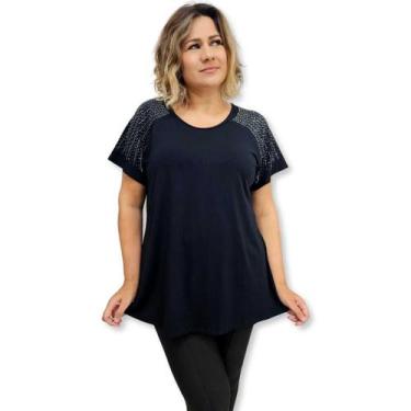 Imagem de Blusa Bata Plus Size Manga Curta Malha Lisa Strass na Manga - Sarat Mo