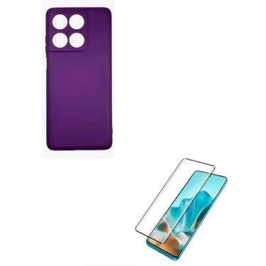 Imagem de Kit Capa Silicone Case Aveludada Roxo + Película Curvada Moto EDGE 60 