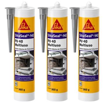 Imagem de Kit 3 SikaSeal 142 Selantes PU 40 Cinza 360g Profissional