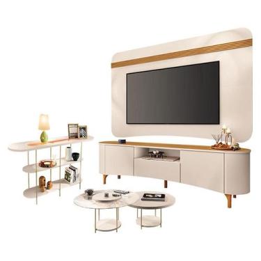Imagem de Rack Bancada Elara e Painel Armony Off White Cinamomo e Kit Mesa de Ce
