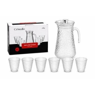 Imagem de Conjunto Jarra E 6 Copos 7 Peças Vidro 1,3L - CRISTALLO, Cristal