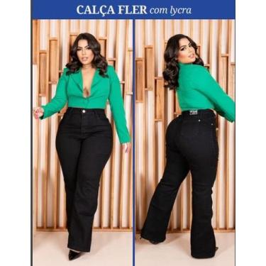 Imagem de Calça Flare Feminina Plus Size Pantalona Boca De Sino - Tan Jeans, Pre