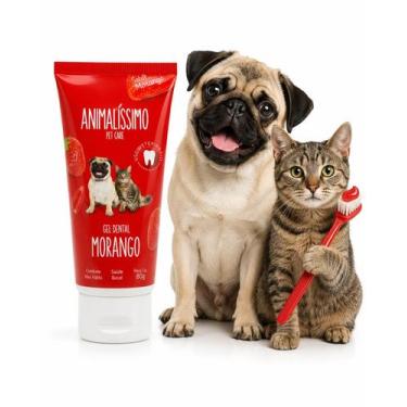 Imagem de Creme Dental Pasta de Dente Para Cães e Gatos 60g Morango - Animalissi