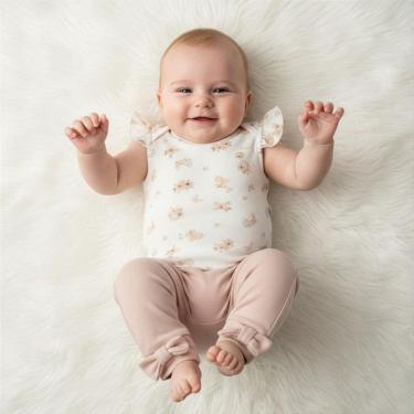 Imagem de Conjunto de Body Hug Curto Babado Calça Chá Da Tarde Rosa